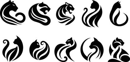 Cat icon set, silhouette art, Collection of cat silhouettes in various poses isolated on background silhouette Art Illustration vector