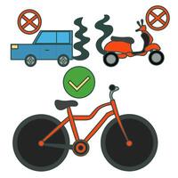 illustration of using a bicycle is better than using a motorized vehicle to reduce pollution vector
