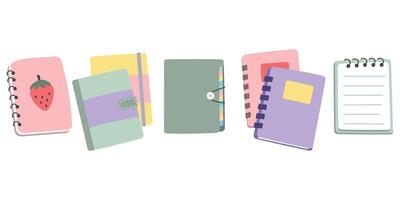A set of colorful and stylish notepads and planners, ideal for educational, creative or organizational themes vector