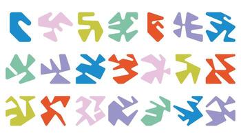 Retro tangents shapes collection of design elements. Bauhaus set of rounded geometric shapes. vector