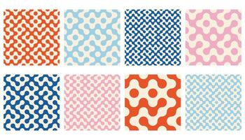 Truchet round shapes seamless pattern collection. Contemporary style geometric mosaic patterns with rounded lines. Modern tilt mosaic background set. vector