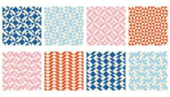 Retro Bauhaus tile collection. Triangle and square seamless pattern set. Geometric tile backgrounds. vector