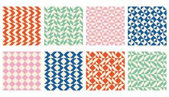 Cute abstract collection of triangle and square seamless patterns. Monochrome Bauhaus pattern set. Geometric tile backgrounds.Cute abstract collection of triangle and square seamless patterns. vector