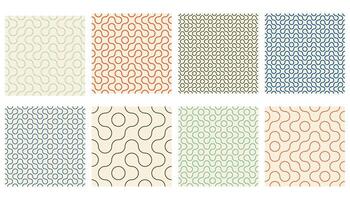 Truchet thin line round shapes seamless pattern collection. Contemporary style outline geometric mosaic patterns with rounded lines. Modern tilt mosaic background set. vector
