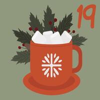 Advent-Christmas calendar, cup of cocoa and marshmallows. A greeting card for printing. Illustration. vector