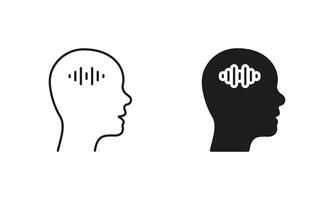 Internal Dialogue. Voice in Human Head Line and Silhouette Icon Set. Self Talk, Man Thinking Symbol. Editable Stroke. Isolated Illustration vector