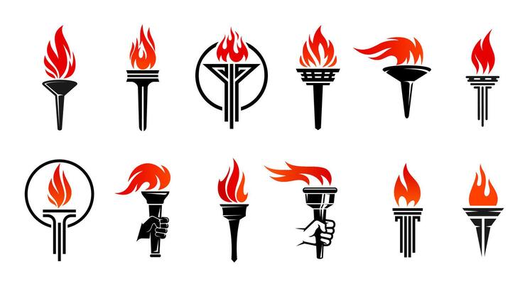 Torch flame icons, victory and freedom fire