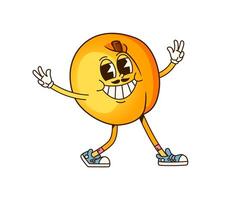 Cartoon retro groovy apricot fruit funny character vector