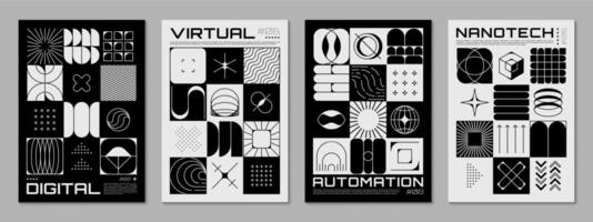 Retro brutal y2k posters, abstract geometry shapes vector