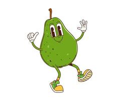 Cartoon retro groovy pear fruit funny character vector