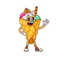 Groovy hong kong waffle ice cream character vector