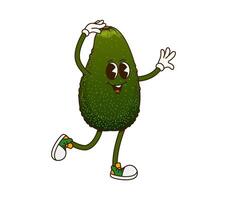 Groovy retro cartoon avocado fruit funny character vector