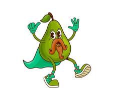 Groovy pear fruit halloween wizard character vector