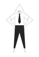 Abstract geometric businessman with triangular head black and white 2D line character. Individual professional. Businessperson figure isolated outline personage. Monochromatic spot illustration vector