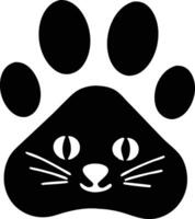 Cat paw print stylized cat face black and white minimalist design. vector