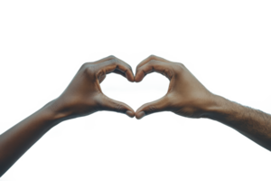 Two dark-skinned hands creating a heart shape against a transparent background expressing unity png