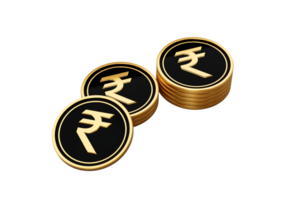 Stack Of Golden And Black Indian Rupee Coins Set On Shiny Golden Glow 3d Illustration png
