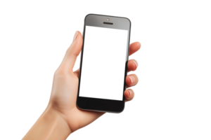mockup Hand Holding mobile phone with white screen isolated on transparency background Template png
