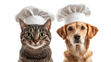 Funny Tabby Cat and Dog in Chef Uniforms, Isolated on Transparent Background png