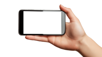 Hand Holding Mobile Phone With Transparent Screen Showing an application display on Transparent Background png