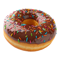 Photorealistic Donut Chocolate Frosting Colorful Sprinkles Glossy Surface png