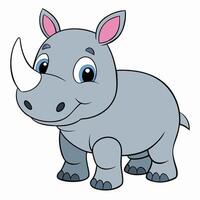 Beautiful cartoon rhinoceros isolated on white background. Side view. vector