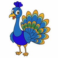 Cute cartoon peacock isolated on white background. Side view. vector