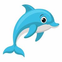 Cute cartoon dolphin isolated on white background. Side view. vector