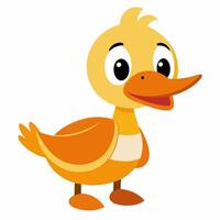 Cute cartoon yellow duck isolated on white background. Side view. vector
