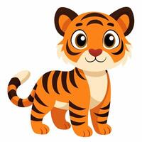 Cute cartoon tiger isolated on white background. Side view. vector