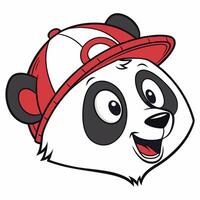 Cute cartoon panda head with red cap isolated on white background. Side view. vector