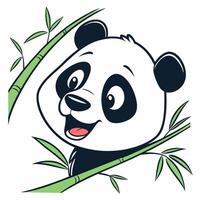 Cute cartoon panda head with bamboo isolated on white background. Side view. vector
