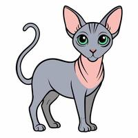 Beautiful cartoon sphynx cat isolated on white background. Side view. vector