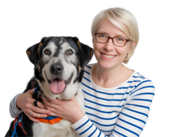 Blind Woman Smiling With Guide Dog png