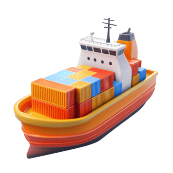 uma fofa desenho animado navio com containers em isto png