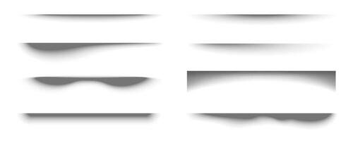 Gradient shadows set isolated on white background. Black gradient shade boxes. Realistic drop shapes with soft blur. Rectangle spots under edge of page vector