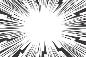 Comic cartoon background with lightning burst effect. manga graphic with flash and abstract thunder. Energy explosion frame with electric light. Radial perspective monochrome beams. vector