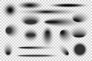 Circle shadows with blurred effect. Realistic oval black transparent drop shapes. Circular gradient shades on surface. Dark soft edge ellipses collection vector
