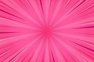 Comic book abstract pink background with starburst pattern. Pop art radial rays of explosion with halftone effect. retro bright bg. Manga action lines and flash concentric beams. vector