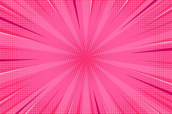 Comic book abstract pink background with starburst pattern. Pop art radial rays of explosion with halftone effect. retro bright bg. Manga action lines and flash concentric beams.