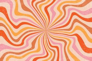 Retro groovy spiral pattern. Swirl sunburst vintage textured background. Psychedelic radial wavy lines. Funky carnival twist 70s design for posters and wallpaper vector