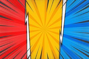 Comic book background. Cartoon pop art retro starburst graphic with blast. Vs template. Versus bright poster with abstract halftone effect. Compare manga banner with speed lines vector
