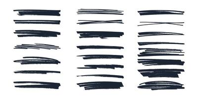 Grunge Brush Strokes and Marker Back and Lines. Creative brush lines with rough edges. Abstract freehand doodle line borders. Highlight splashes vector