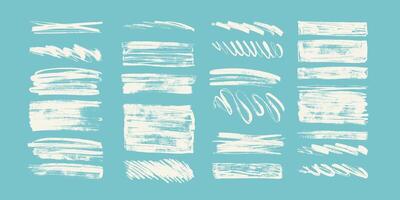 Grunge Ink Brush Strokes and Lines Isolated on Light Blue Background. Creative brush lines with rough edges. Abstract freehand doodle line borders. Highlight splashes vector