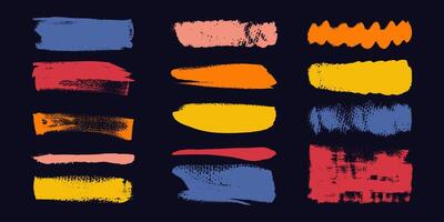 Colorful Grunge Brush Strokes and Lines. Creative brush lines with rough edges. Abstract freehand doodle line borders. Highlight splashes vector