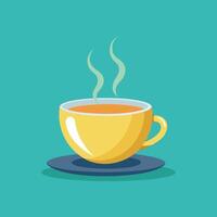 A cup of tea with steam on a saucer vector