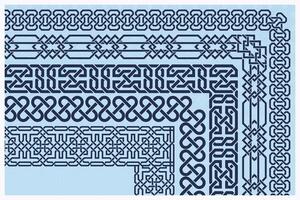 Arabic border geomrtric pattern, islamic decorative frame and corner borders. vector