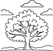 A tree with clouds coloring page vector