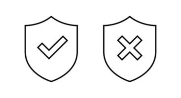 Check and cross mark with shield outline icon. Editable stroke vector