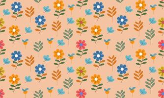 a fabric pattern composed of colorful flowers and leaf with light orange background designs vector
